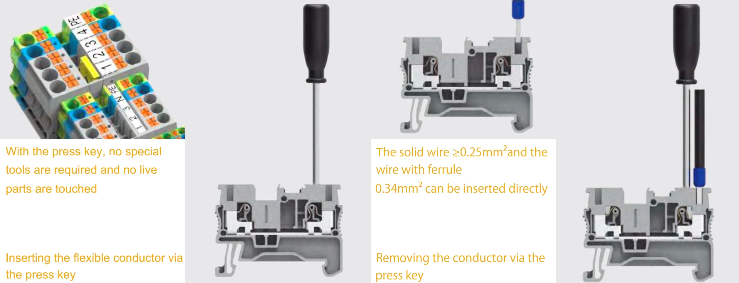 PT16-3-G in line spring guide rail terminal