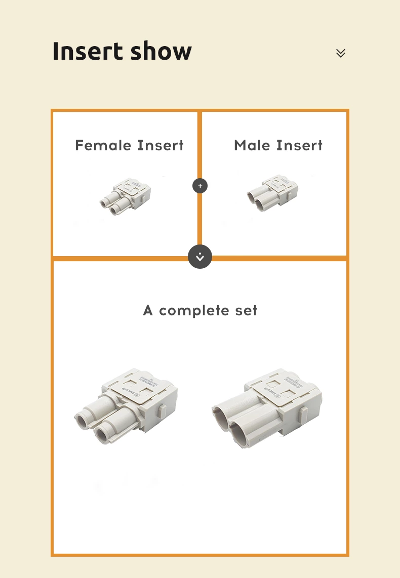 HDC Modular 2 Pin 70A heavy duty Connectors Crimping type HMK70-002-MC